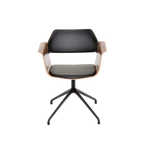FLAGSHIP swivel armchair (walnut, black leather upholstery)