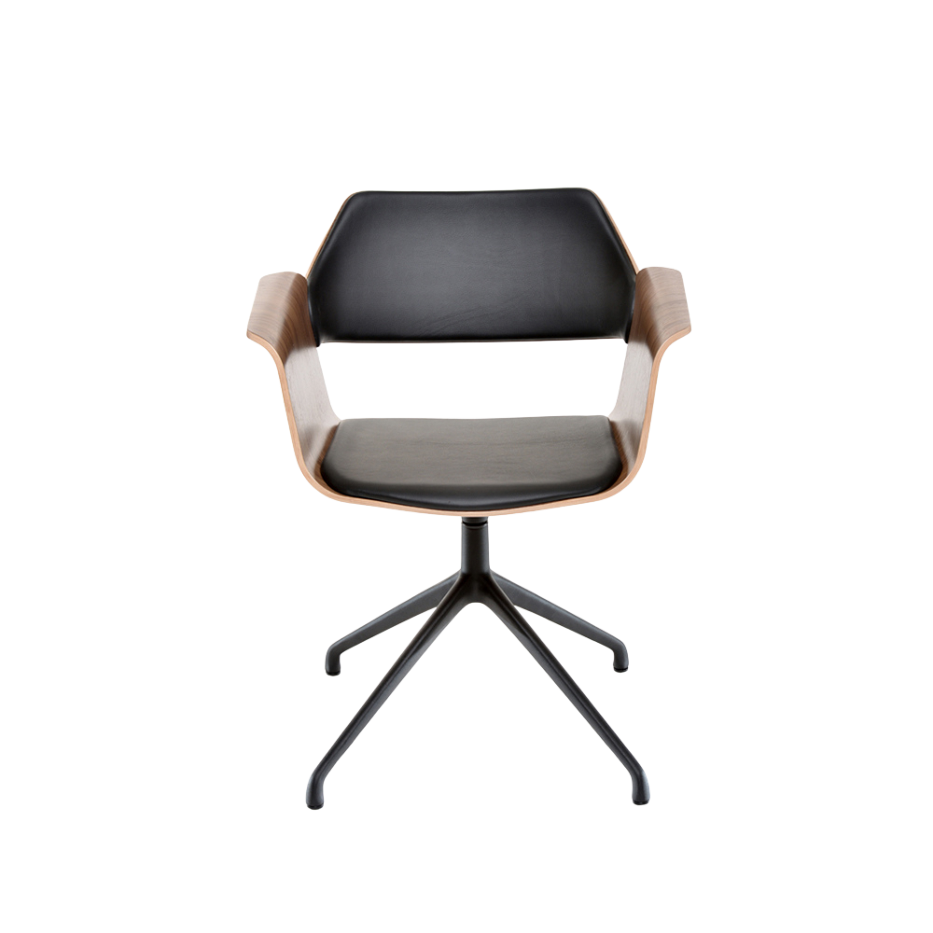 FLAGSHIP karfás forgószék (dió, fekete bőrkárpittal)