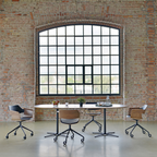 FLAGSHIP swivel armchair (walnut, black leather upholstery)
