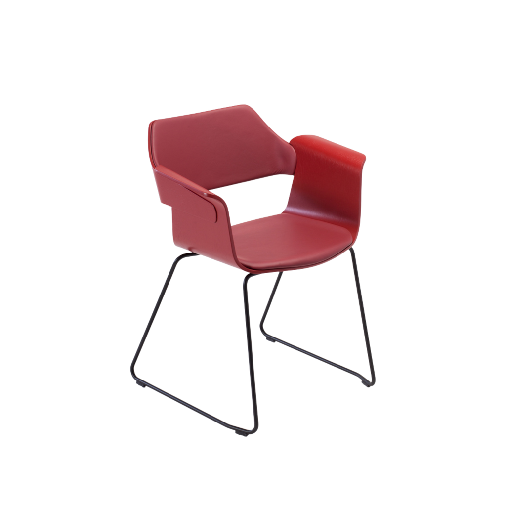FLAGSHIP armchair (stained oak, claret with sled base)