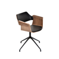 FLAGSHIP swivel armchair (walnut, black leather upholstery)