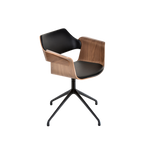 FLAGSHIP swivel armchair (walnut, black leather upholstery)