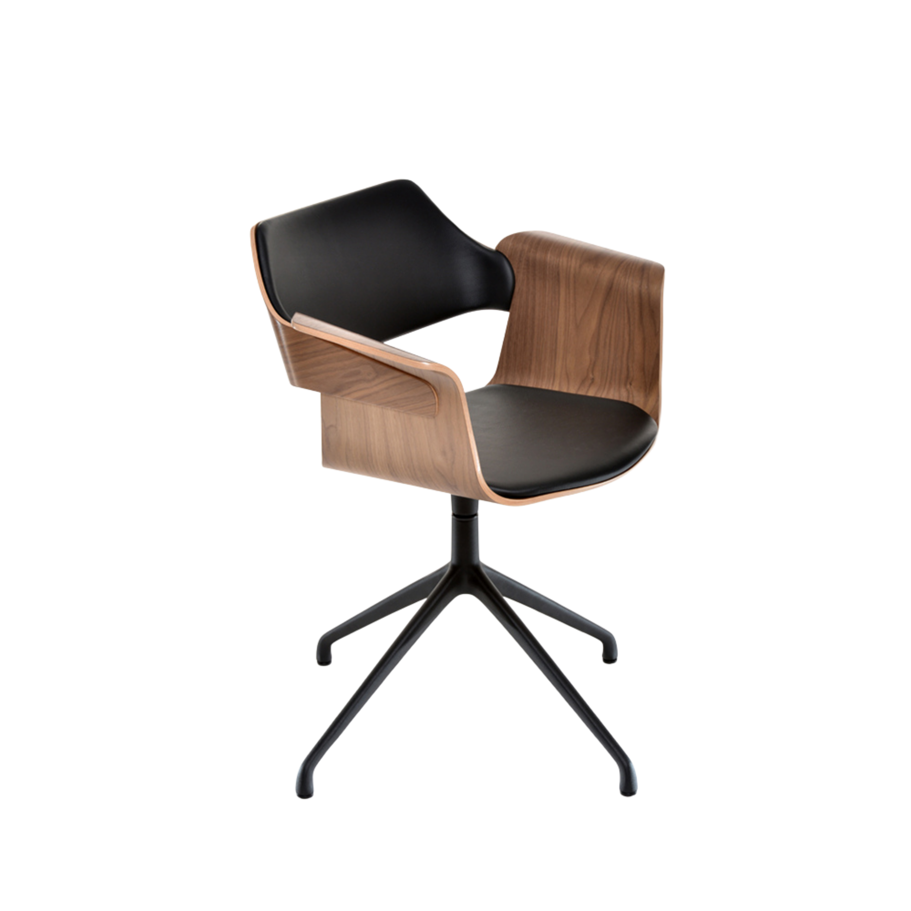 FLAGSHIP karfás forgószék (dió, fekete bőrkárpittal)