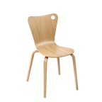 Wooden chair with a unique back design on a white background