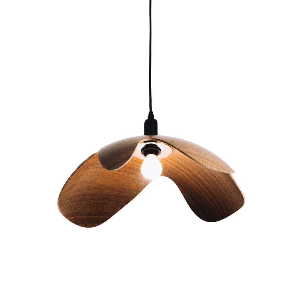 Wooden pendant light on a white background