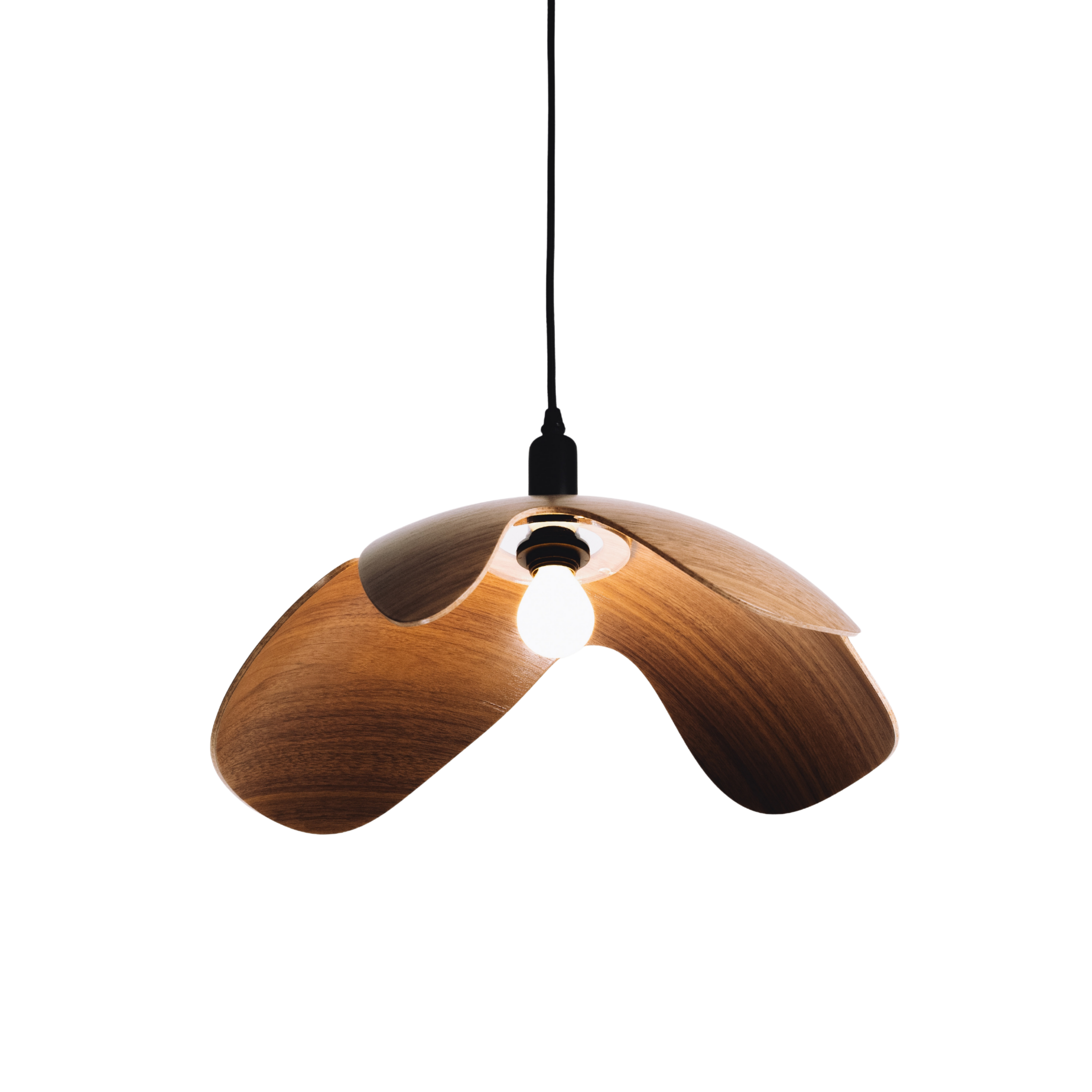 Wooden pendant light on a white background