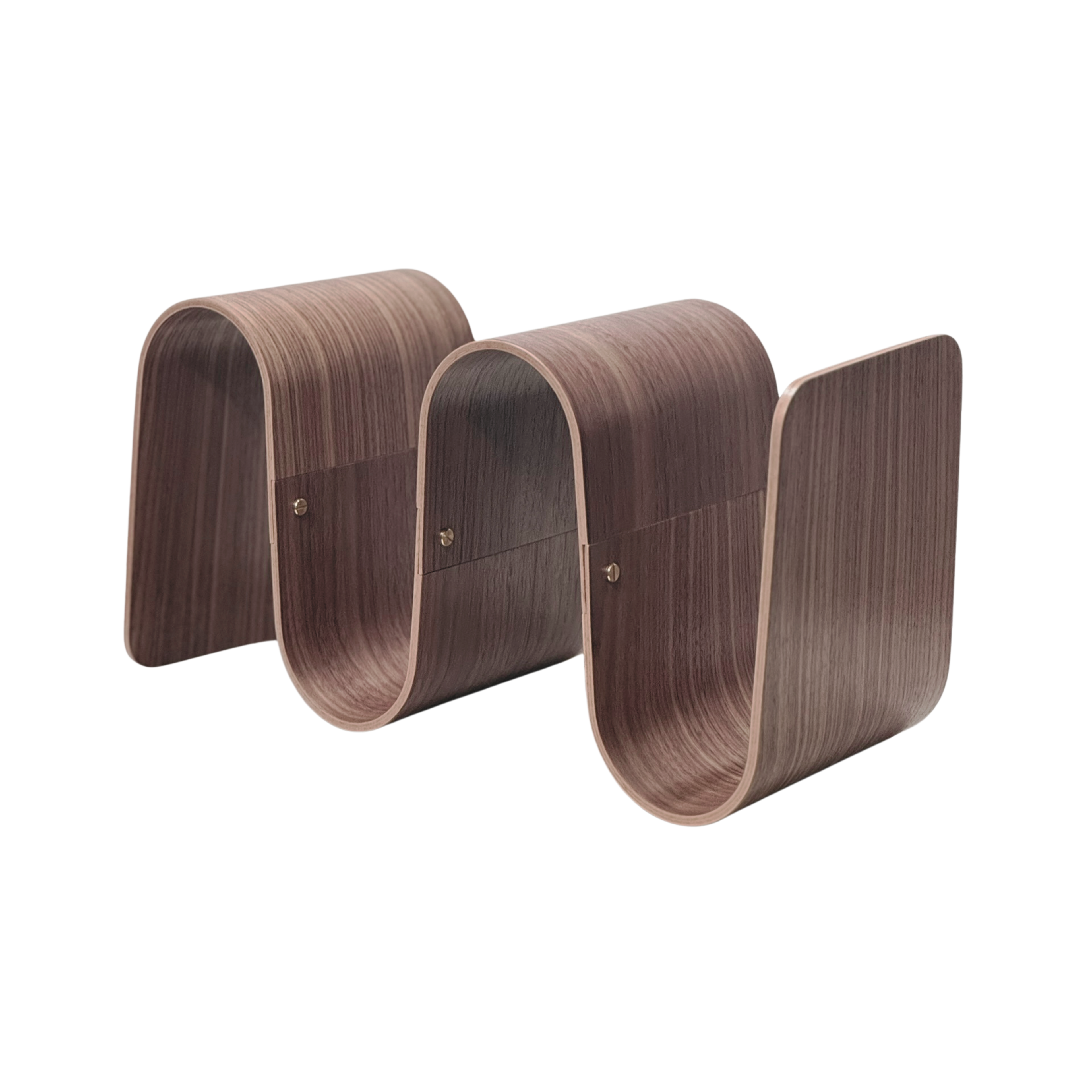 Wooden bookend with a wavey form on a white background