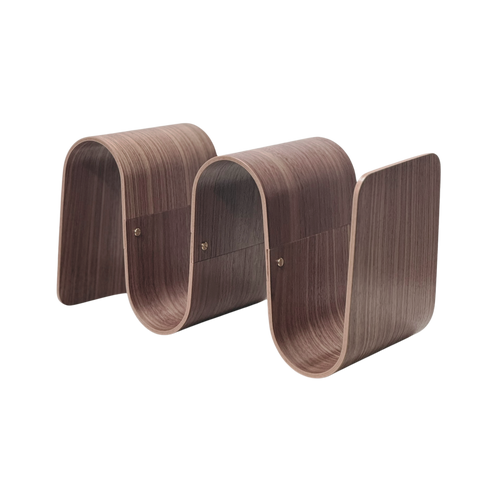 Wooden bookend with a wavey form on a white background