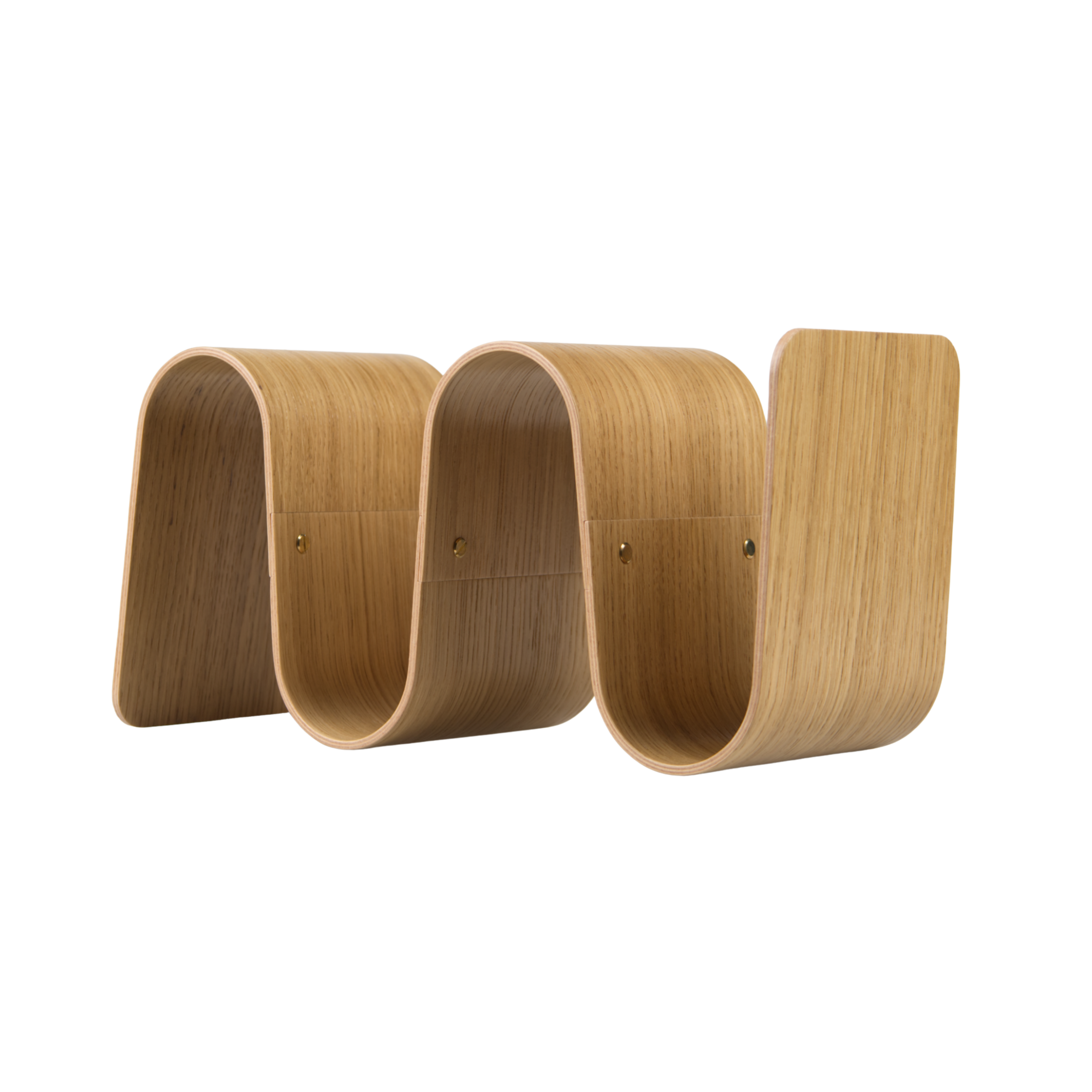 Wooden bookend with a wavy design on a white background