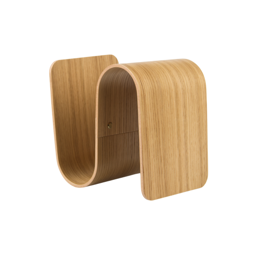 Wooden bookend with curved design on a white background