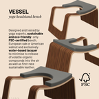 Yoga headstand stool with FSC certification label on a beige background