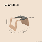 Measurementof VESSEL yoga headstand stool with dimensions labeled on a beige background