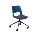 FRIGATE forgószék görgőkkel (festett tölgy, kék, kék bőrkárpittal)  I Bemutatótermi darab