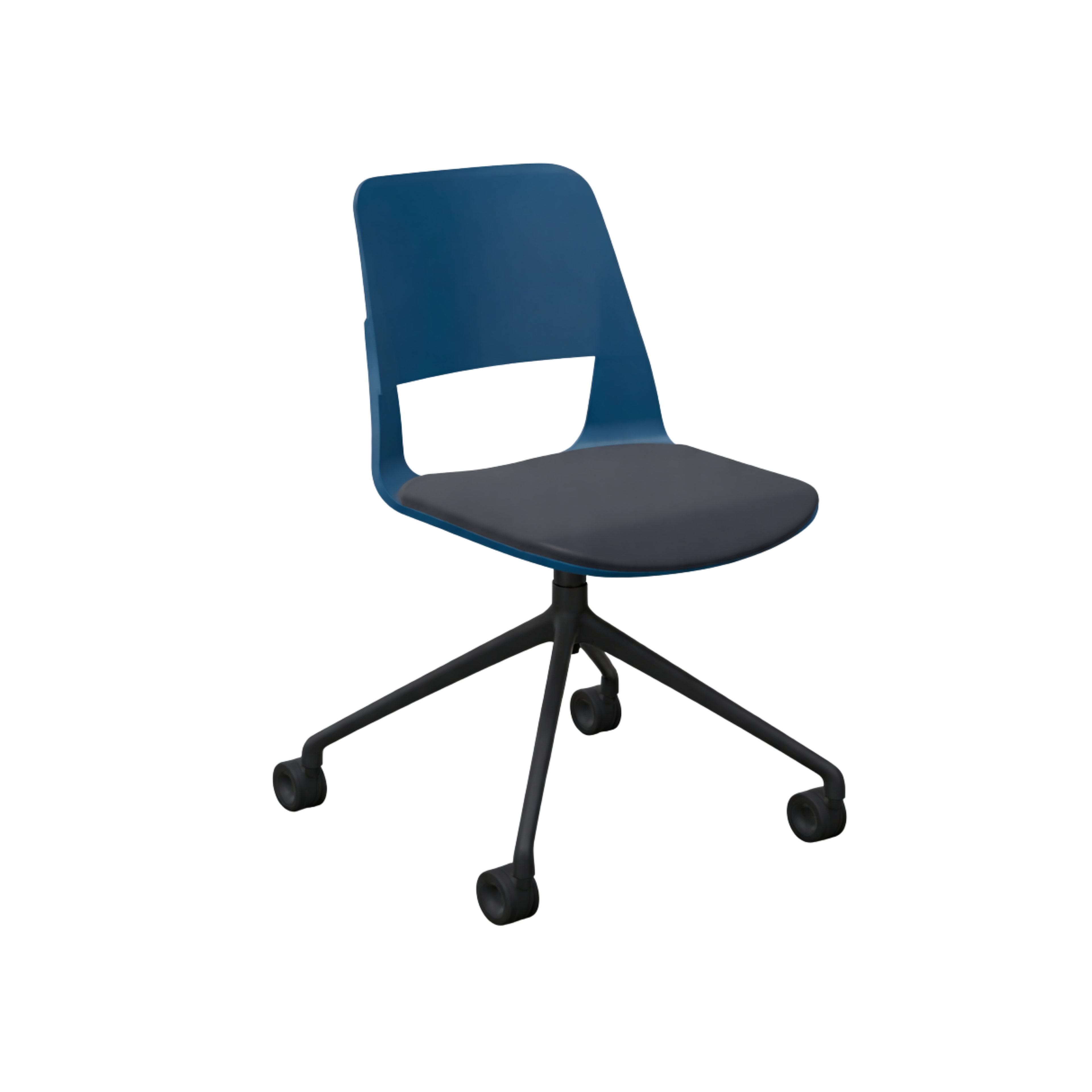 FRIGATE forgószék görgőkkel (festett tölgy, kék, kék bőrkárpittal)  I Bemutatótermi darab